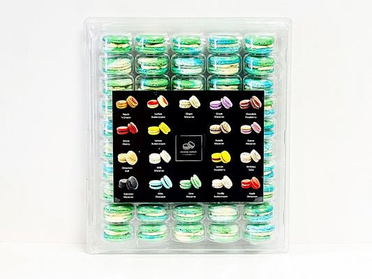 50 Pack Blueberry Pistachio French Macarons Value Pack - Macaron Centrale